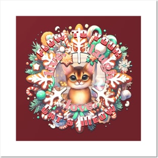 Christmas Cat Wreath Flow To Your Cats Meow 6A4 Posters and Art